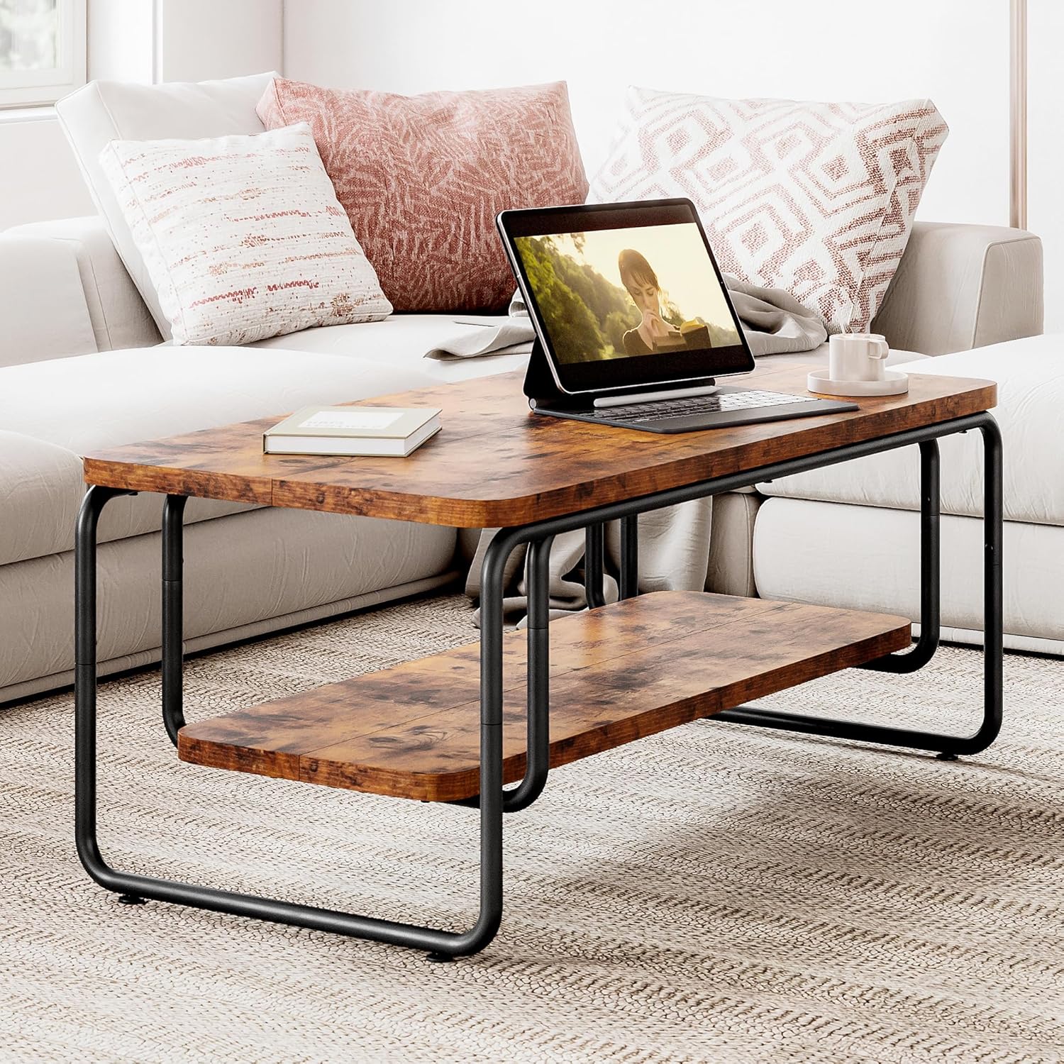 LIKEMET 47" Rounded Rectangular Coffee Table