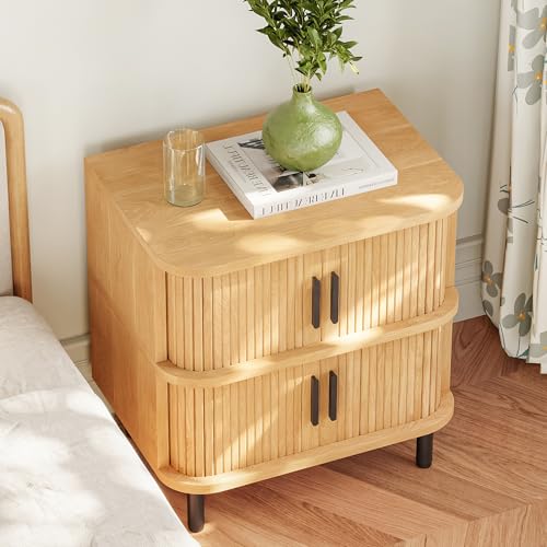 LIKEMET Fluted Nightstand with Sliding Tambour Door