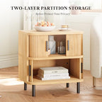 LIKEMET Fluted Nightstand with Sliding Tambour Door