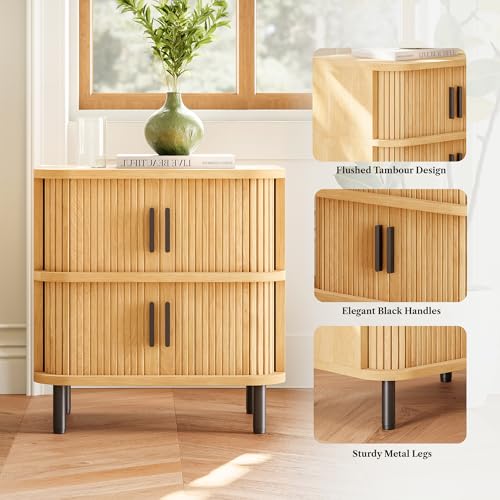 LIKEMET Fluted Nightstand with Sliding Tambour Door