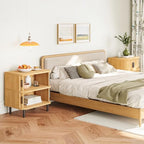 LIKEMET Fluted Nightstand with Sliding Tambour Door