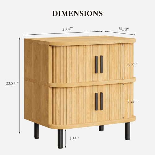 LIKEMET Fluted Nightstand with Sliding Tambour Door