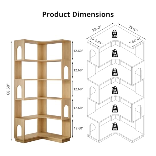 LIKEMET 6 Tier Wooden Corner Bookshelves