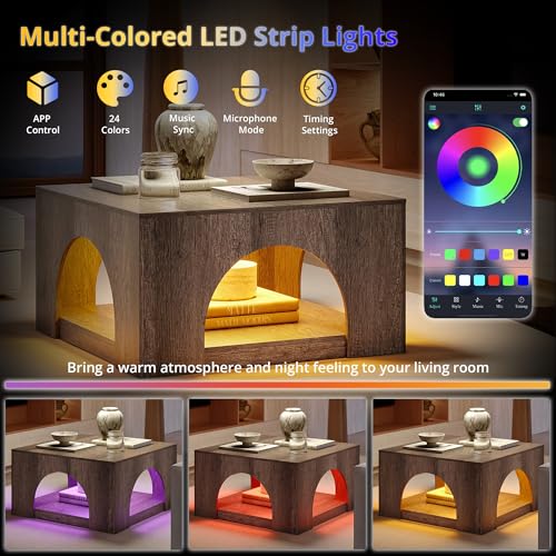 LIKEMET 35.5" LED Square Coffee Table