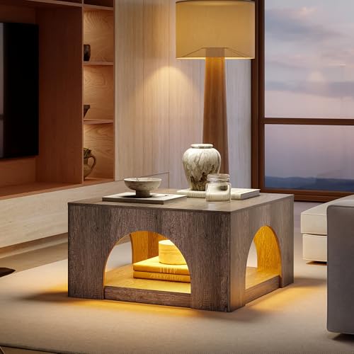 LIKEMET 35.5" LED Square Coffee Table