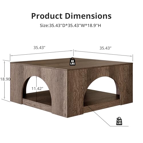 LIKEMET 35.5" LED Square Coffee Table