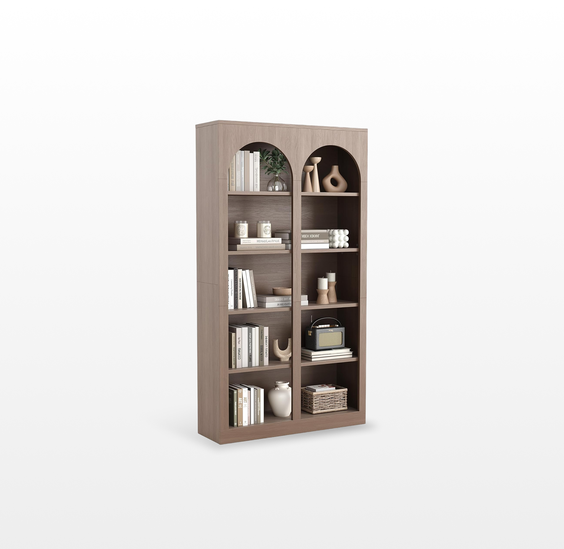LIKEMET 70.8" Wooden High Arched Bookcase