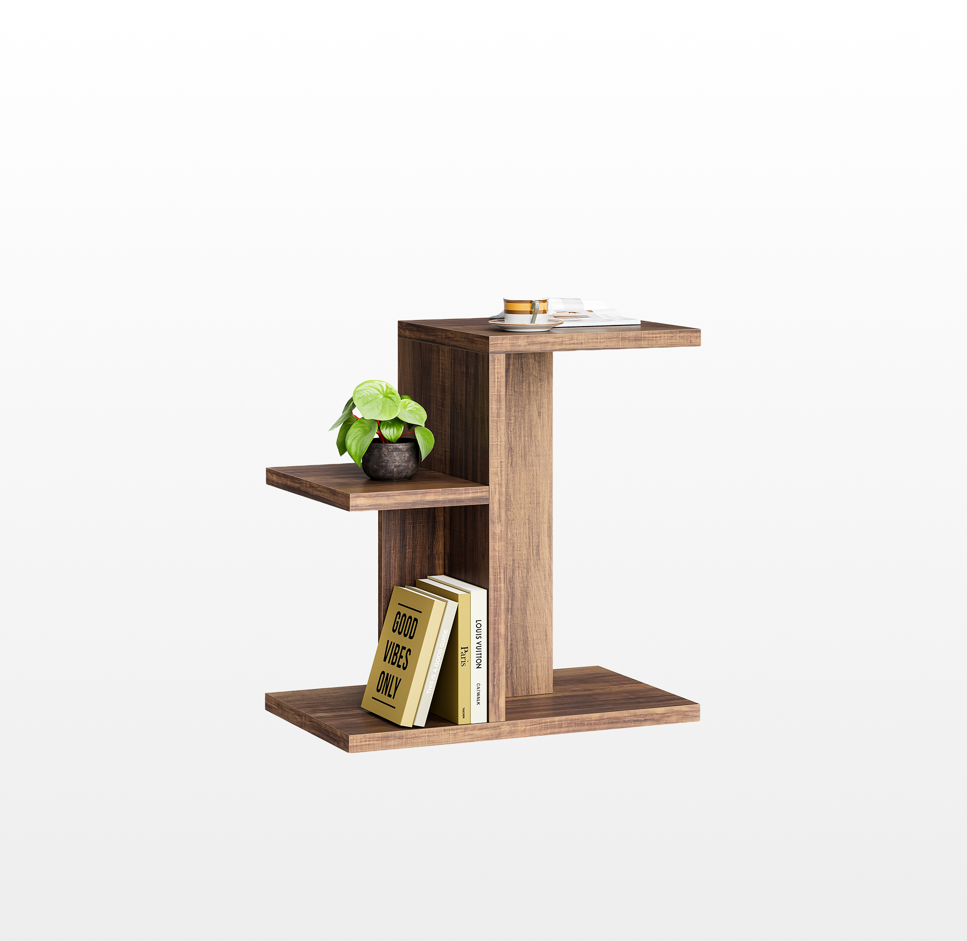 LIKEMET 2-Tier C Shaped Rustic Couch End Table