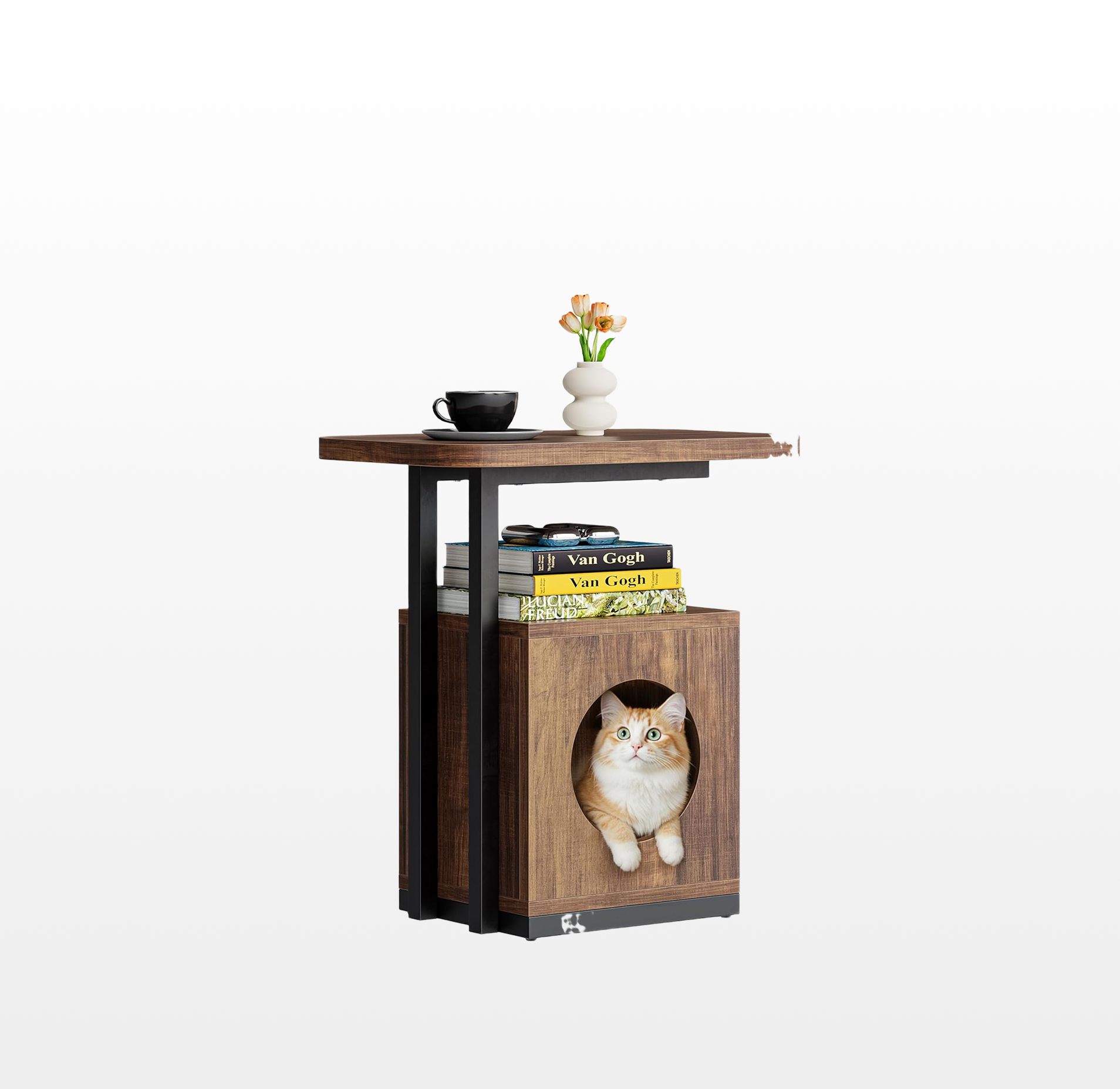 LIKEMET End Table with Cat House（25“）