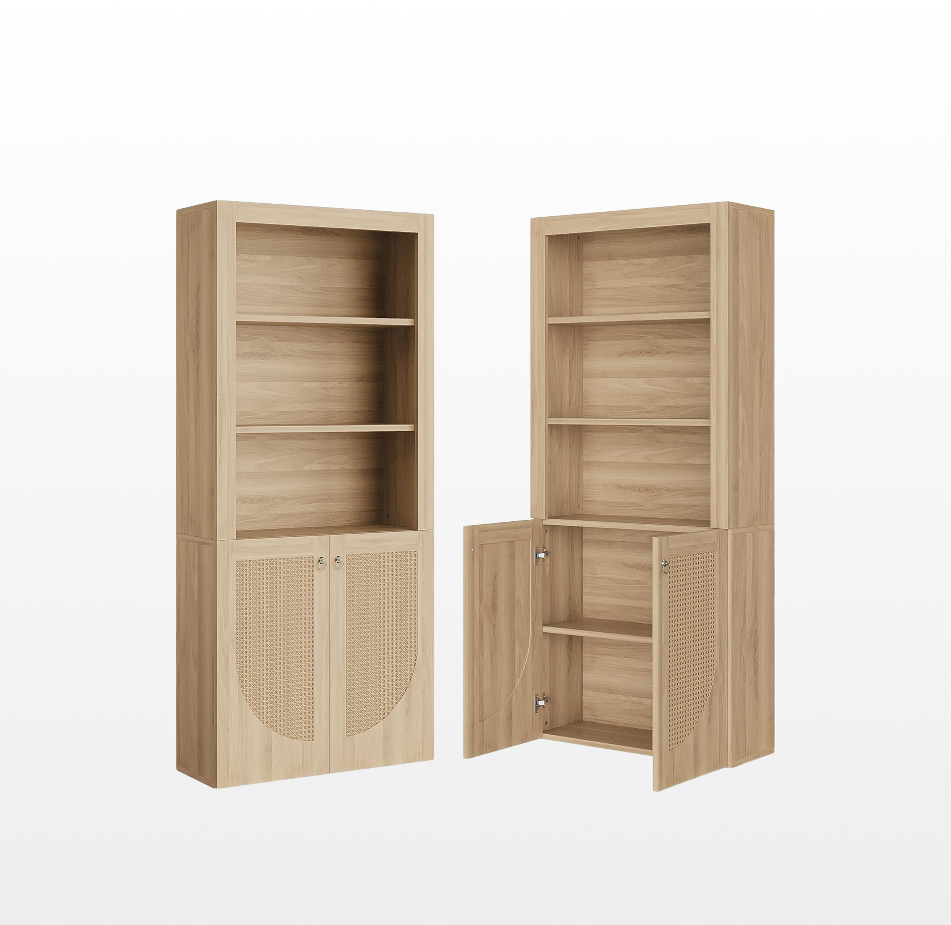 LIKEMET Medieval-style Rattan Bookshelf with Doors（70.9”）